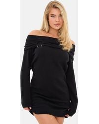 I Saw It First - Trim Bardot Mini Long Sleeve Knitted Jumper Dress - Lyst