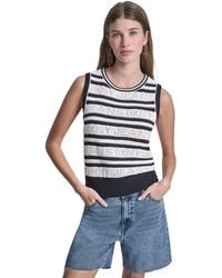 DKNY - Jeans Logo Pointelle Striped Sleeveless Sweater - Lyst