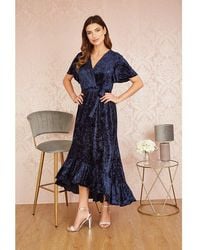 Yumi' - Velvet Wrap Over Midi Dress - Lyst