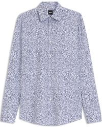 BOSS - Floral Print Stretch Cotton Long Sleeve Slim Fit Shirt - Lyst
