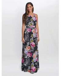 Gina Bacconi - Claudia Printed Halter Maxi Dress With Belt - Lyst