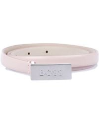 BOSS - Brass Plaque Logo Leather Belt - Lyst