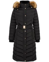 Firetrap - Longline Belted Hooded Long Sleeve Puffer Jacket - Lyst