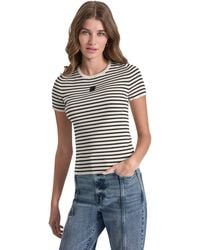 DKNY - Jeans Crew Neck Striped Short Sleeve Rib Top - Lyst