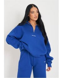 Missy Empire - Cobalt Embroidered Half Zip Oversized Sweatshirt - Lyst