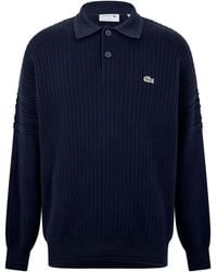 Lacoste - Rugby Cotton Long-Sleeve Ribbed Knit Polo Shirt - Lyst