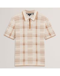 Ted Baker - Checked Zip Neck Cotton Knit Polo - Lyst