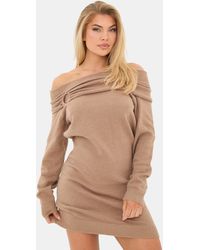 I Saw It First - Trim Bardot Mini Long Sleeve Knitted Jumper Dress - Lyst