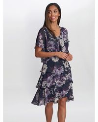 Gina Bacconi - Paula Printed V Neck Tier Dress - Lyst