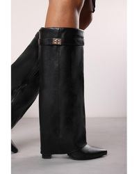 Where's That From - Where's Fold Over Shark Block Heel Point Toe Boots - Lyst