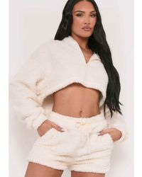 Missy Empire - Fluffy Teddy Drawstring Shorts - Lyst