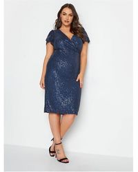 Yours - London Sequin Wrap Shift Dress Navy - Lyst