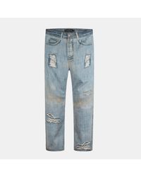 PRETTY BOY UGLY WORLD - Printed Cotton Distressed Straight Leg Jeans - Lyst