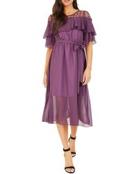 Yumi' - Lace Frill Midi Dress - Lyst