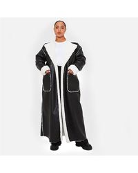 I Saw It First - Premium Faux Leather Borg Longline Belted Coat - Lyst