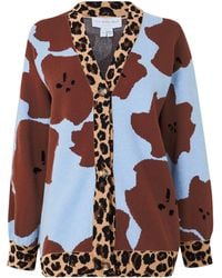 Never Fully Dressed - Kirsty Fine-Knit Animal-Print V-Neck Longline Cardigan - Lyst