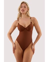 Wolf & Whistle - Tamzin Chocolate Underwired Swimsuit With Ha - Lyst