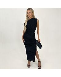 AX Paris - Velvet Pattern Off The Shoulder Draped Top Midi Dress - Lyst