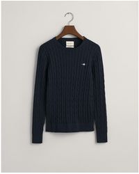 GANT - Stretch Cotton Cable Knit Crew Neck Sweater - Lyst