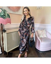 AX Paris - Abstract Print 3/4 Sleeve Shirt Midi Dress - Lyst