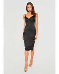 Missy Empire - Satin Midi Dress With Lace Split - Lyst