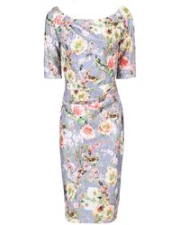 Jolie Moi Floral Half Sleeve Shift - Gray