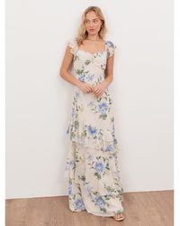 Anaya with love - Recycled Floral Flutter Sleeve Asymmetric Ruffle Maxi Dress - Lyst