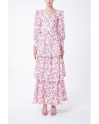 True Decadence - Floral Long-Sleeve Square Neck Cut Out Top - Lyst
