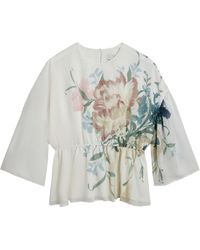 Ted Baker - Soft Blooms Puff Sleeve Peplum Top - Lyst