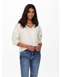 ONLY - Rica Long-Sleeve V-Neck Knitted Top - Lyst