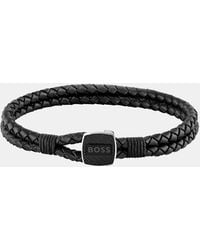 BOSS - Seal Braided 3Mm Leather Bracelet - Lyst
