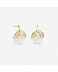 Jon Richard - Plated Crystal And Pearl Leaf Stud Earrings - Lyst