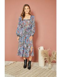 Mela London - Blue Paisley Print Midi Dress - Lyst