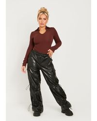 Missy Empire - Pu Toggle Cargo Trousers - Lyst