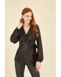 Yumi' - Sequin Wrap Top With Velvet Tie - Lyst