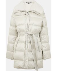 Ralph Lauren - Faux Shearling Trim Belted Wind Resistant Duck Down Short Puffer Jacket - Lyst