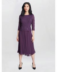 Gina Bacconi - Rona Midi-Length Dress With Lace Bodice - Lyst