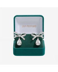 Jon Richard - Rhodium Plated Crystal Bow Earrings - Lyst