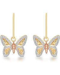 Be You - 9ct 3-colour Butterfly Drop Earrings - Lyst