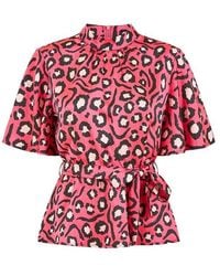 Mela London - Animal Print Belted High Neck Short-Sleeve Blouse - Lyst