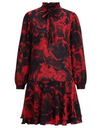 HUGO - Frill-collar Dress With Rose Print - Lyst