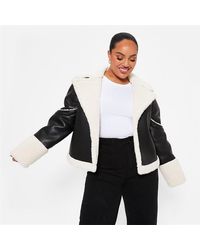 I Saw It First - Premium Faux Leather Borg Belted Aviator Coat - Lyst