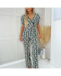 AX Paris - Geometric Printed Wrap Top Belted Jumpsuit - Lyst