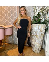 AX Paris - Stretch Cotton Strapless Belted Bodycon Midi Dress - Lyst