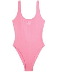Tommy Hilfiger - Crinkle Logo Embroidery Scoop Back Swimsuit - Lyst