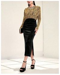 Shorso - Striped Print Split Thigh Velvet Dress - Lyst