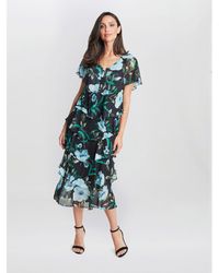 Gina Bacconi - Frances Printed Midi Tiered Dress - Lyst