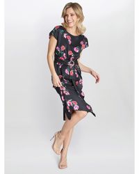 Gina Bacconi - Saffron Floral Print Satin Dress - Lyst