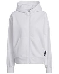 adidas - Studio Lounge Fleece Hooded Full-zip Sweatshirt - Lyst