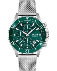 BOSS - Gents Admiral Stainless Steel Green Dial Mesh Strap Watch - Lyst